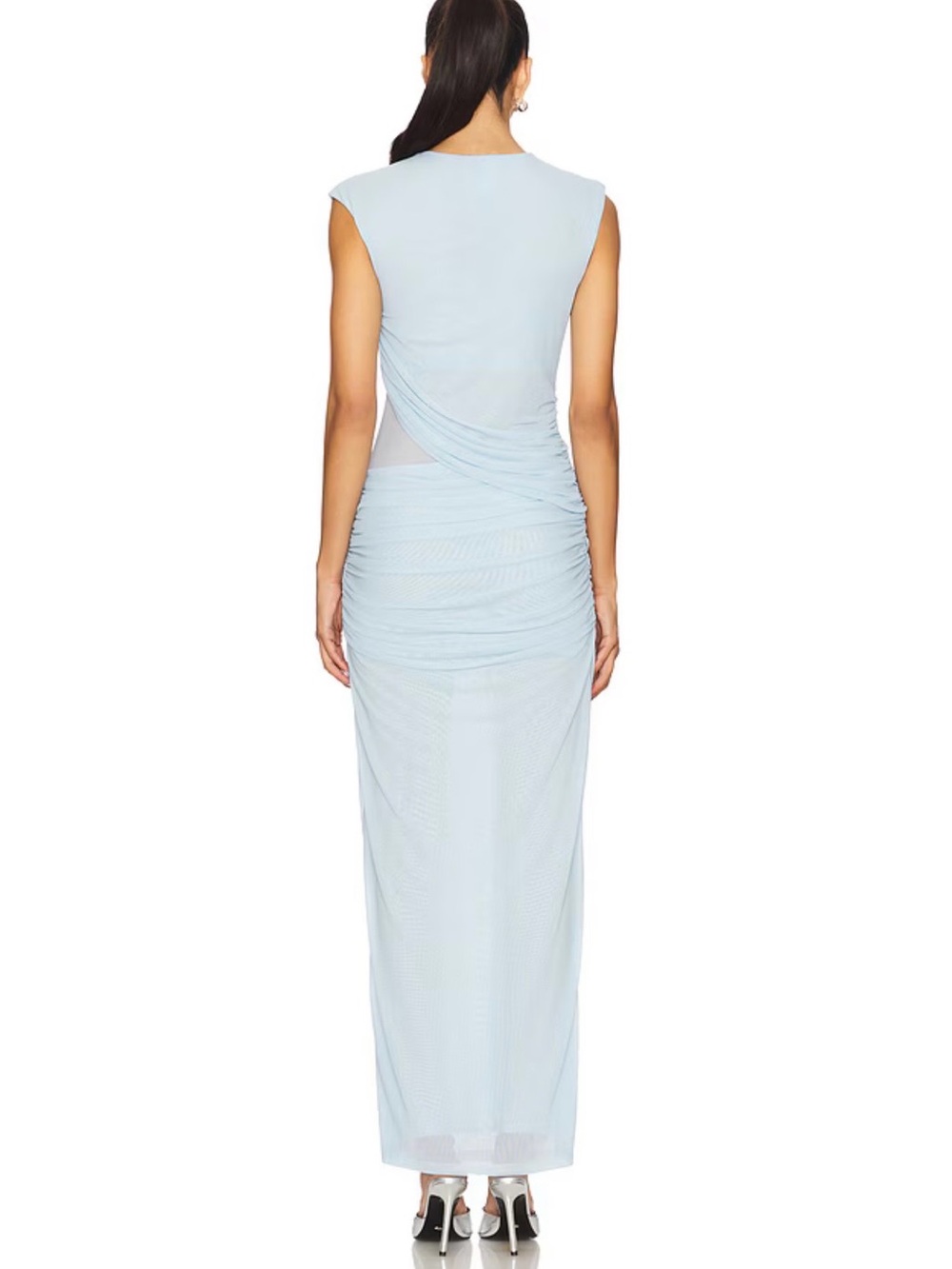 SNDYS REVOLVE Cap-Sleeve Ice Blue Maxi Dress with Ruched Side Detail - Picture 4 of 5